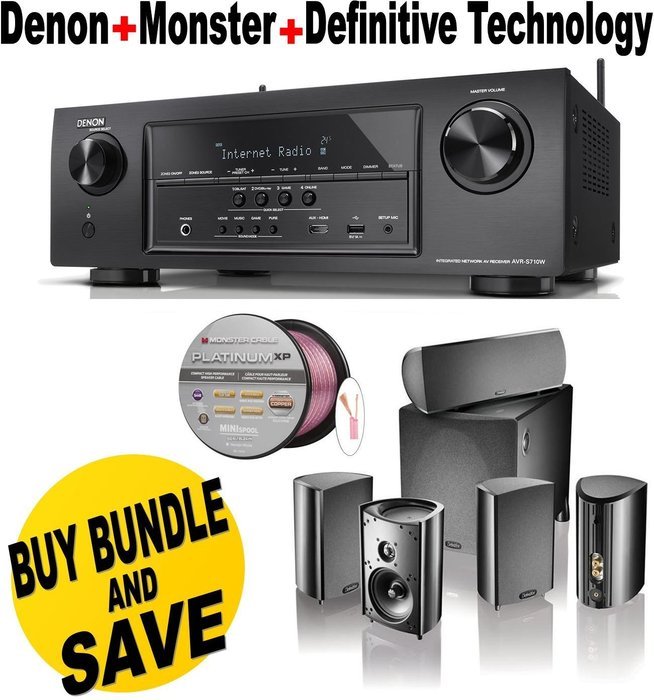 Denon AVR-S710W 7.2 Channel Full 4K Ultra HD A/V Receiver with Bluetooth and Wi-Fi + Definitive Technology Pro...