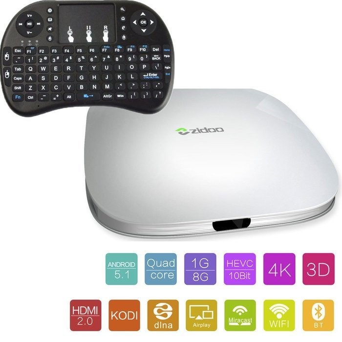 Zidoo X5 Amlogic S905 Android 5.1 Set Top Box Quad Core 64-bit CPU Penta Core Mali-450 GPU 1GB 8GB Kodi 15.2 Streaming...