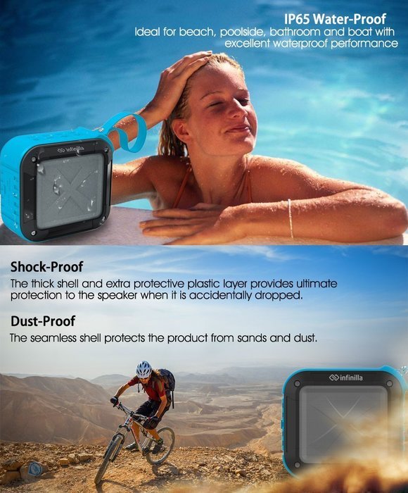 Infinilla IN-BS03 Waterproof Bluetooth Speaker, 4.1 Portable Outdoor and Shower Wireless Speakers/Super Bass/12... N4