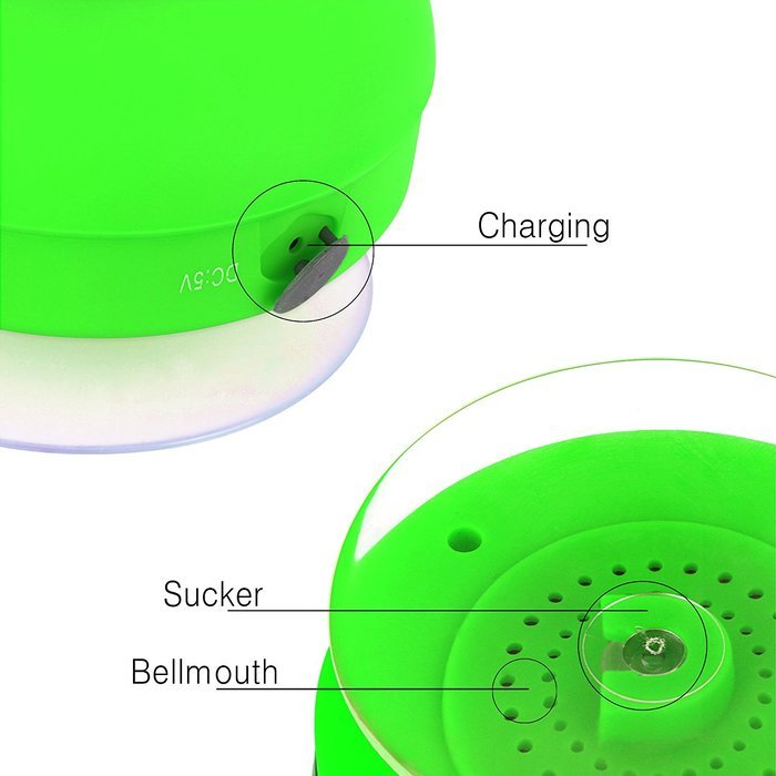 Waterproof Bluetooth Speakers , FULiYEAR Shower with Suction Cup & Mic Handsfree for Phone Call Green N6