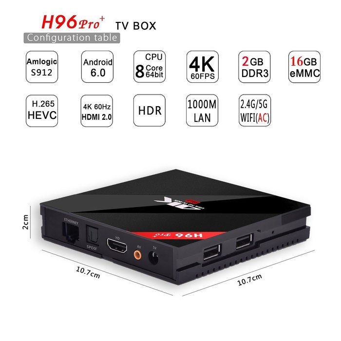 Tsonmall TV BOX H96 PRO Plus Amlogic S912 Octa core Android 6.0 2G 16G Bluetooth4.1 full HD H.265 4K Player 1000M...