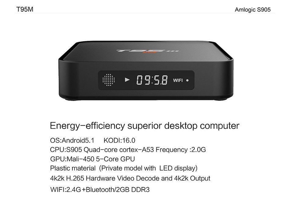 ELEGIANT S905 2.4GHz Quad-Core T95M 5V/2A TV BOX Wireless Network Set-Top Boxes HD Player Android 5.1 OS 2G DDR3RAM... N6