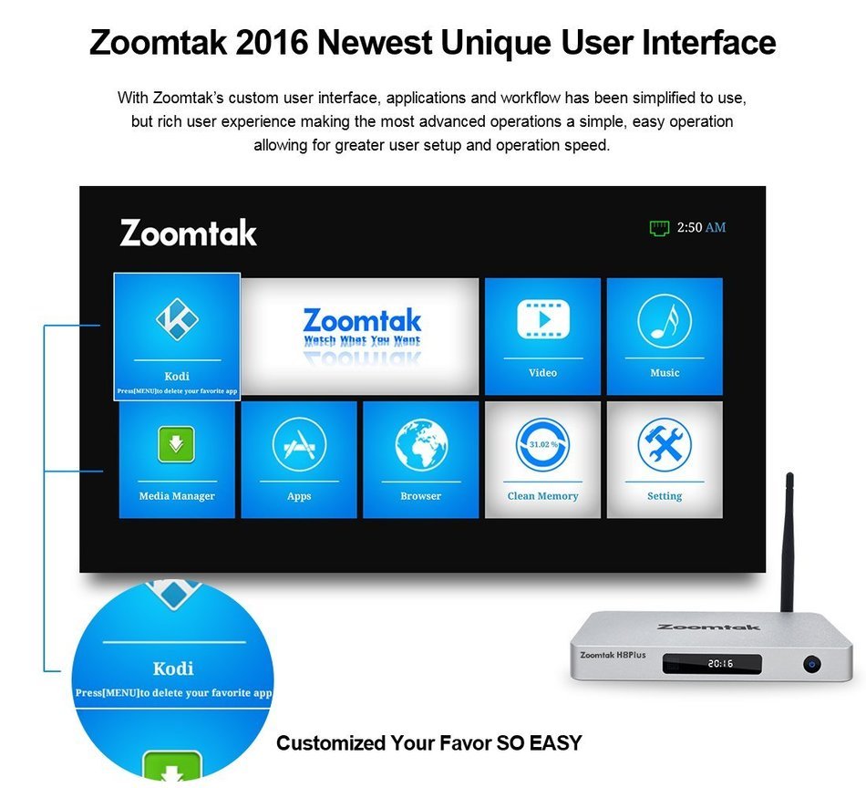 Zoomtak Android Tv Box 6.0 H8plus 4K HDR New Amlogic S905X Chipset Quad Core [2G/16G] with Kodi 16.1 Fully Loaded... N4