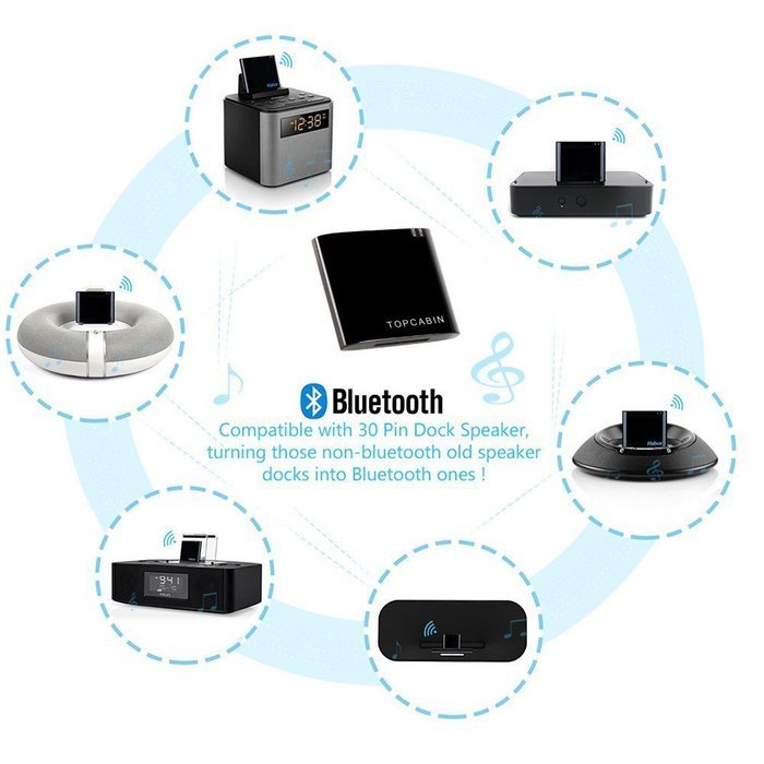 TOPCABIN 4.0 APTX Bluetooth Music Audio Receiver Adapter for Bose Sounddock and 30Pin iPod iPhone Dock Speaker N4