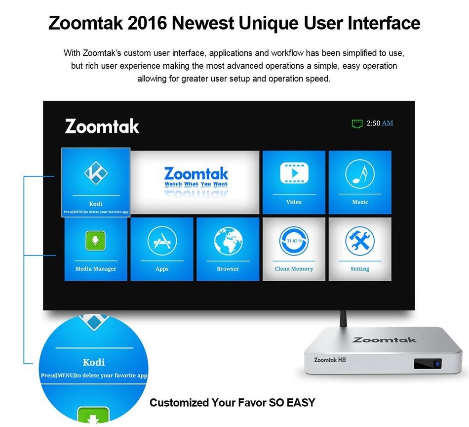 Zoomtak Android Tv Box 6.0 H8plus 4K HDR New Amlogic S905X Chipset Quad Core [2G/16G] with Kodi 16.1 Fully Loaded... N16