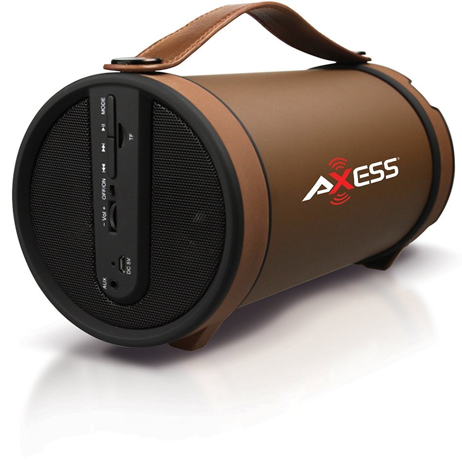 Axess SPBT1033-BR Portable Bluetooth Indoor/Outdoor 2.1 Hi-Fi Cylinder Loud Speaker with SD Card, AUX and FM Inputs...