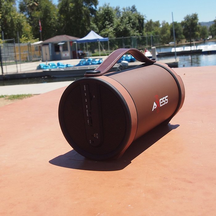 Axess SPBT1033-BR Portable Bluetooth Indoor/Outdoor 2.1 Hi-Fi Cylinder Loud Speaker with SD Card, AUX and FM Inputs... N2