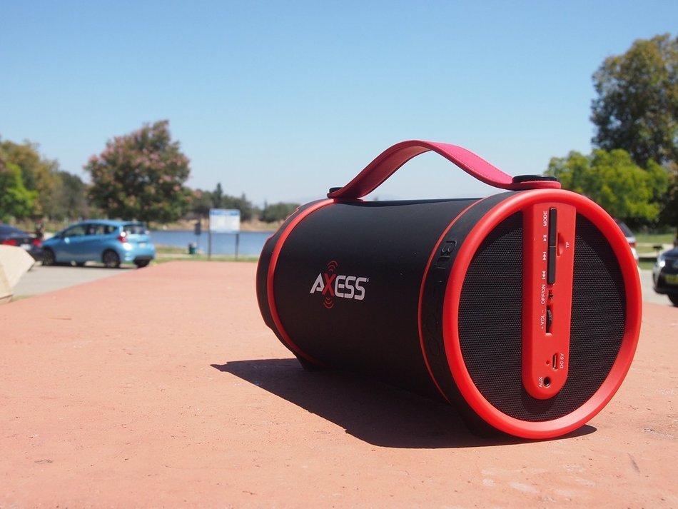Axess SPBT1033-BR Portable Bluetooth Indoor/Outdoor 2.1 Hi-Fi Cylinder Loud Speaker with SD Card, AUX and FM Inputs... N7