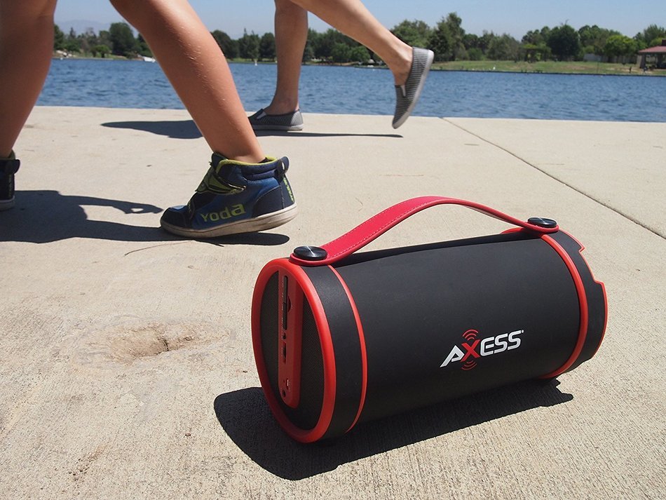 Axess SPBT1033-BR Portable Bluetooth Indoor/Outdoor 2.1 Hi-Fi Cylinder Loud Speaker with SD Card, AUX and FM Inputs... N8