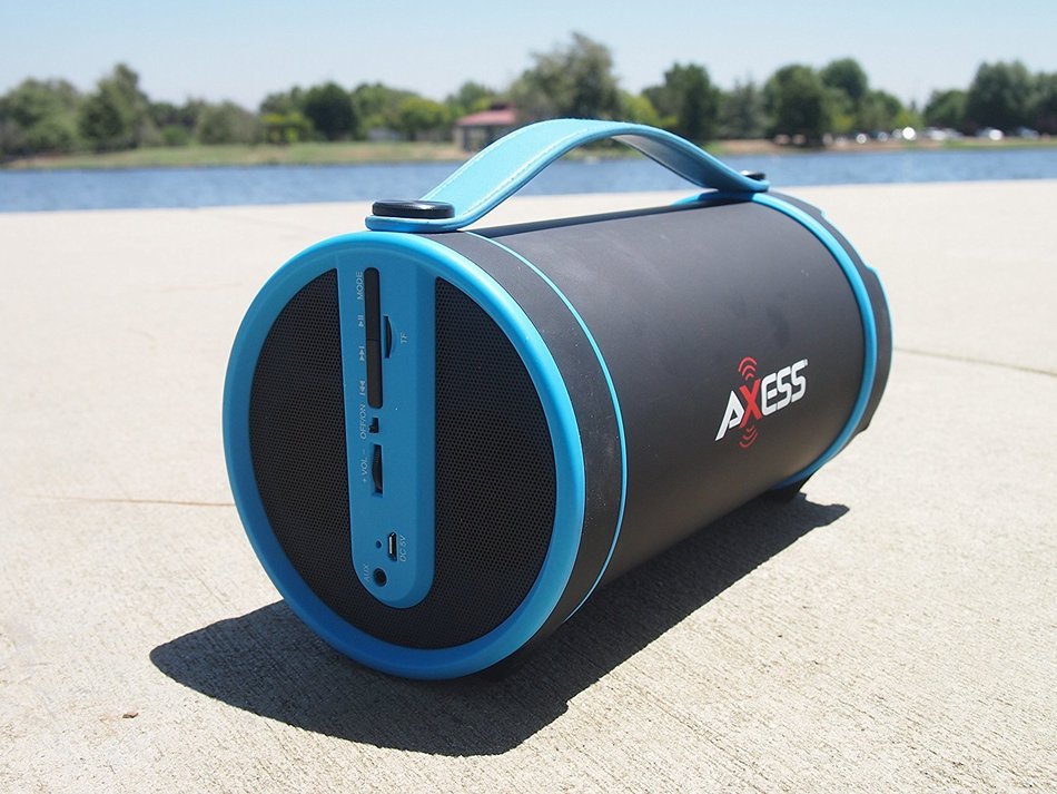 Axess SPBT1033-BR Portable Bluetooth Indoor/Outdoor 2.1 Hi-Fi Cylinder Loud Speaker with SD Card, AUX and FM Inputs... N16
