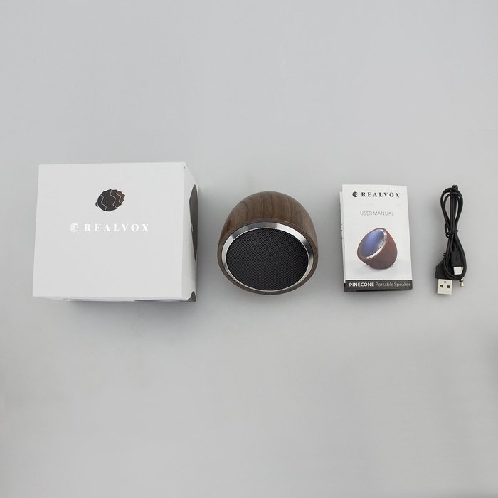REALVOX Pinecone Solid Wood Portable Bluetooth Speaker, Dark Walnut Wood N8