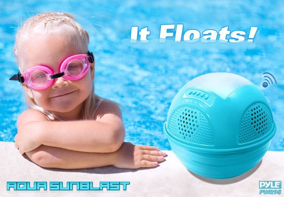 Pyle PWR95SBK Aqua SunBlast Floating Bluetooth Waterproof Pool Speaker System with Solar Panel Rechargeable Battery... N2