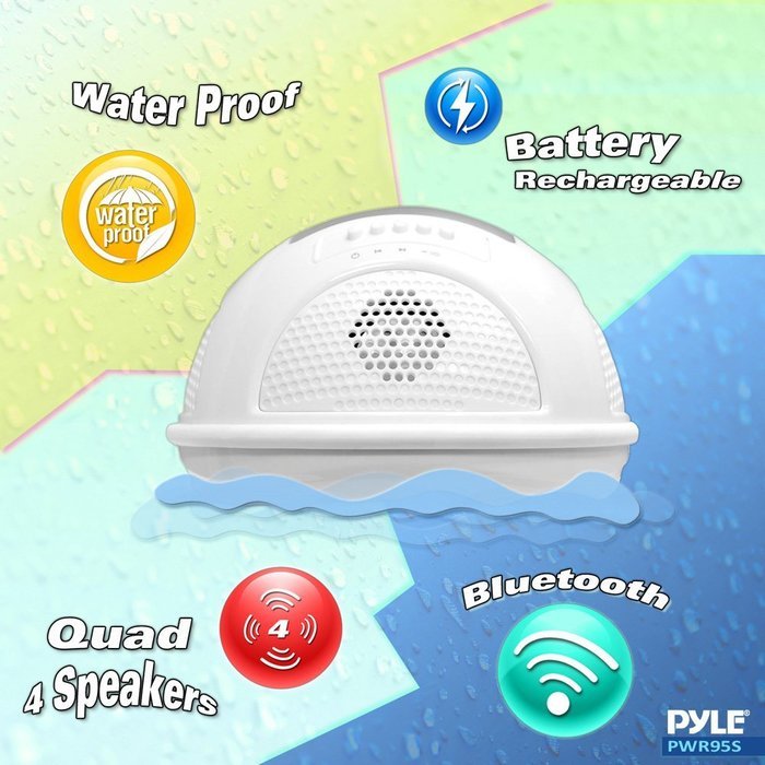 Pyle PWR95SBK Aqua SunBlast Floating Bluetooth Waterproof Pool Speaker System with Solar Panel Rechargeable Battery... N3