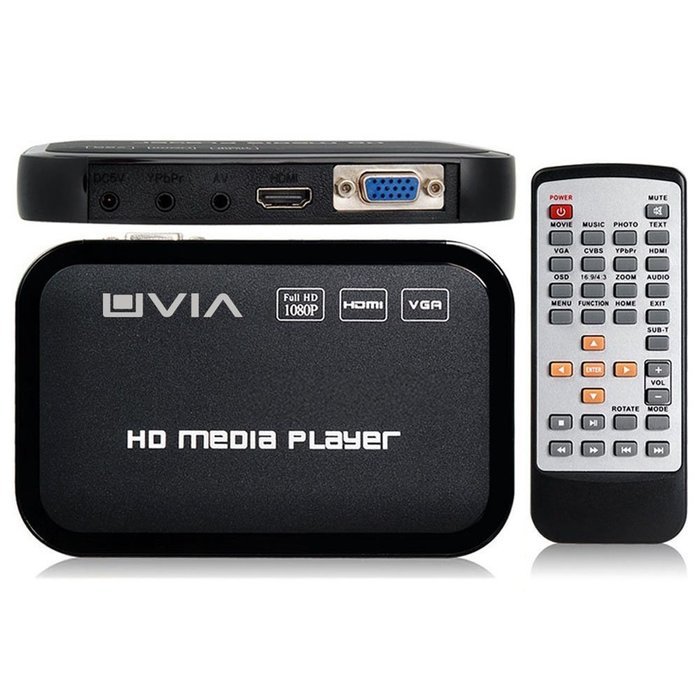 UVIA MBOX Portable Full 1080P 3D High Definition HDMI/VGA MKV/RM-SD/USB Multi Advertising Media Player for Hdds... N5