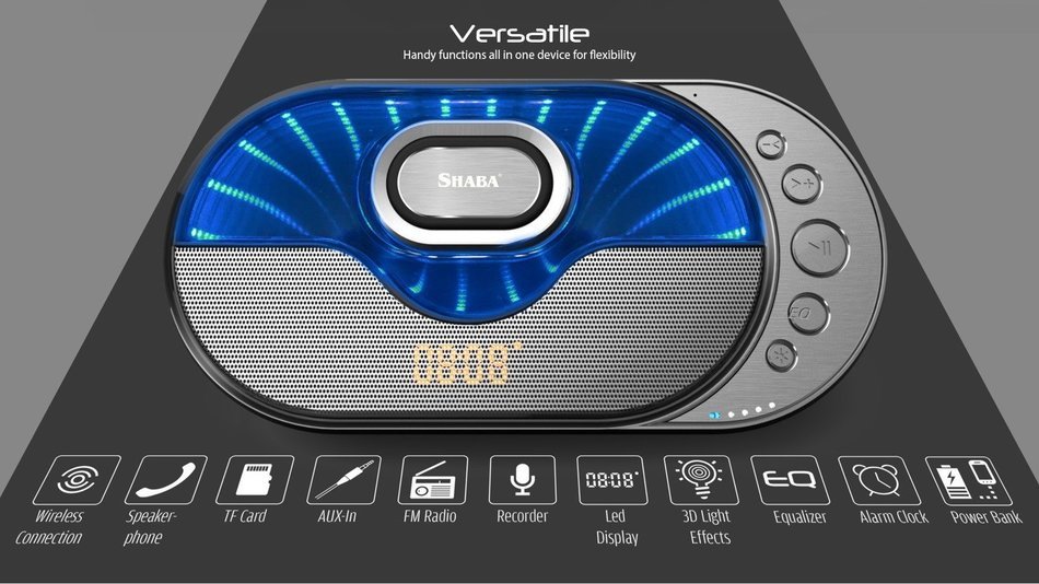 SHABA Infinity Light Bluetooth Stereo Speaker with Infinity 3D Light Effects, 10W Output Power, Power Bank, Equalizer... N2