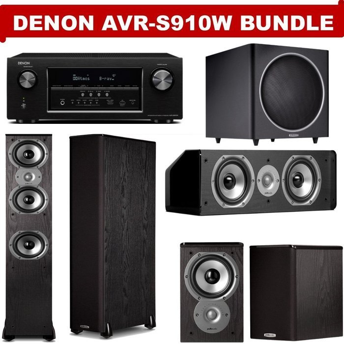 Denon AVR-S910W 7.2 Channel Full 4K Ultra HD A/V Receiver + A Polk Audio TSi Series Home Theater Speaker Package... N3