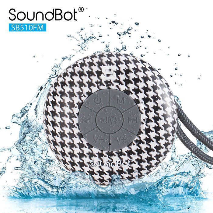 SoundBot SB510FM FM RADIO Water Resistant Bluetooth Wireless Shower Speaker with Built-in Mic, Detachable Suction...