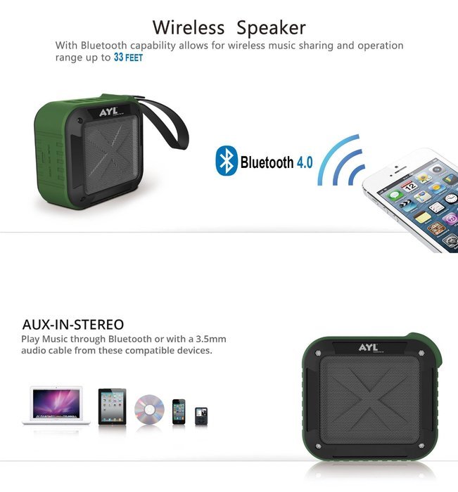 Portable Outdoor and Shower Bluetooth 4.0 Speaker by AYL SoundFit, Waterproof, Wireless with 10 Hour Rechargeable... N3