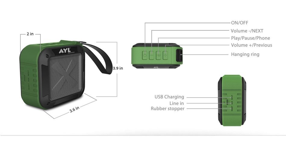 Portable Outdoor and Shower Bluetooth 4.0 Speaker by AYL SoundFit, Waterproof, Wireless with 10 Hour Rechargeable... N5