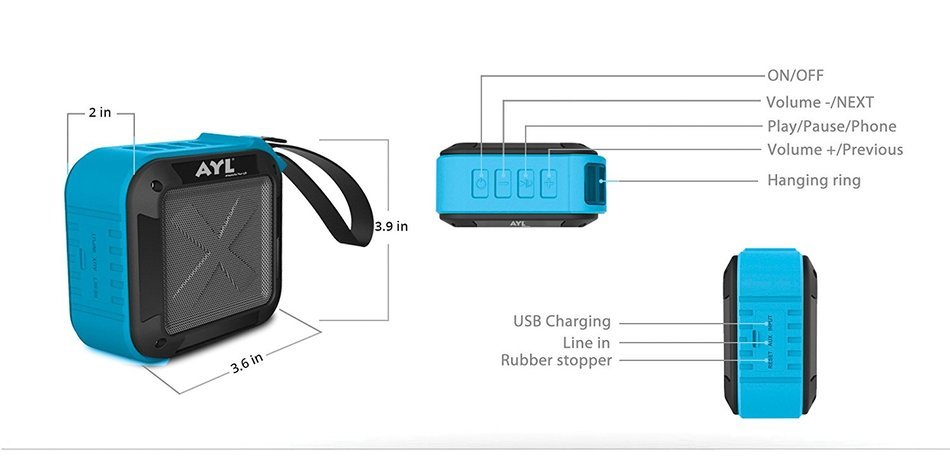 Portable Outdoor and Shower Bluetooth 4.0 Speaker by AYL SoundFit, Waterproof, Wireless with 10 Hour Rechargeable... N12