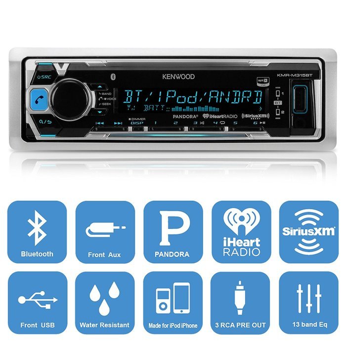 Kenwood KMR-M315BT Marine Bluetooth Digital USB AUX iPod iPhone Radio Stereo Player With 2x JBL 6" x 9" Inch Silver... N2
