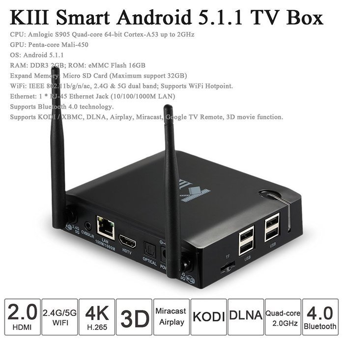 [Free with Keyboard] NPET KIII Android 5.1 Lollipop Amlogic S905 2GB 16GB Kodi 16.1 TV BOX 4K Wifi Bluetooth Streaming... N2