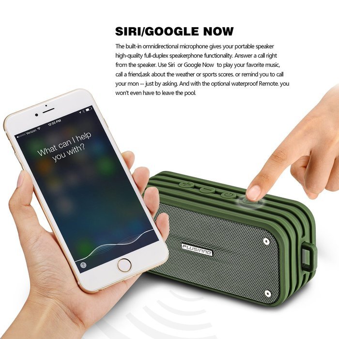 PLUSINNO Portable Bluetooth 4.0 Waterproof Wireless Speaker with Siri, Bluetooth Receiver and Built-in Microphone... N19