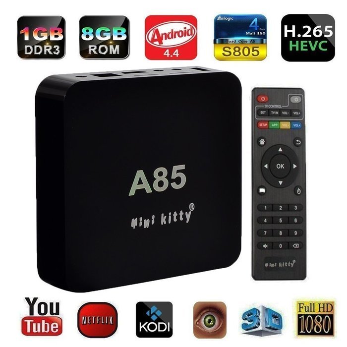 Mini Kitty&reg;-Quad Core A85 Smart TV BOX Mini PC Streaming Media Player with KODI(XBMC) Streamer 1GB/8GB, Fully...
