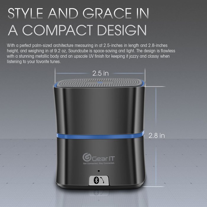 GearIt SoundCube Compact Portable Bluetooth 4.0 Speaker with Built-in Mic and Speakerphone (Gunmetal) N4