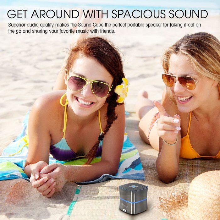 GearIt SoundCube Compact Portable Bluetooth 4.0 Speaker with Built-in Mic and Speakerphone (Gunmetal) N7