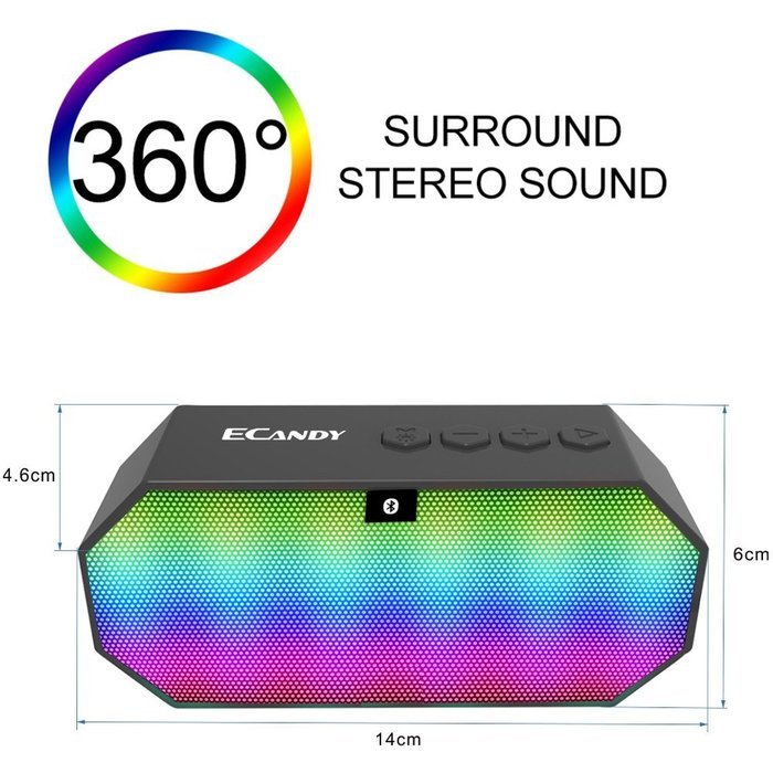 Ecandy Wireless Bluetooth Speaker with LED ,FM Stereo/Phone Answering/Micro SD Card Input/Line Input. ultra-small... N3