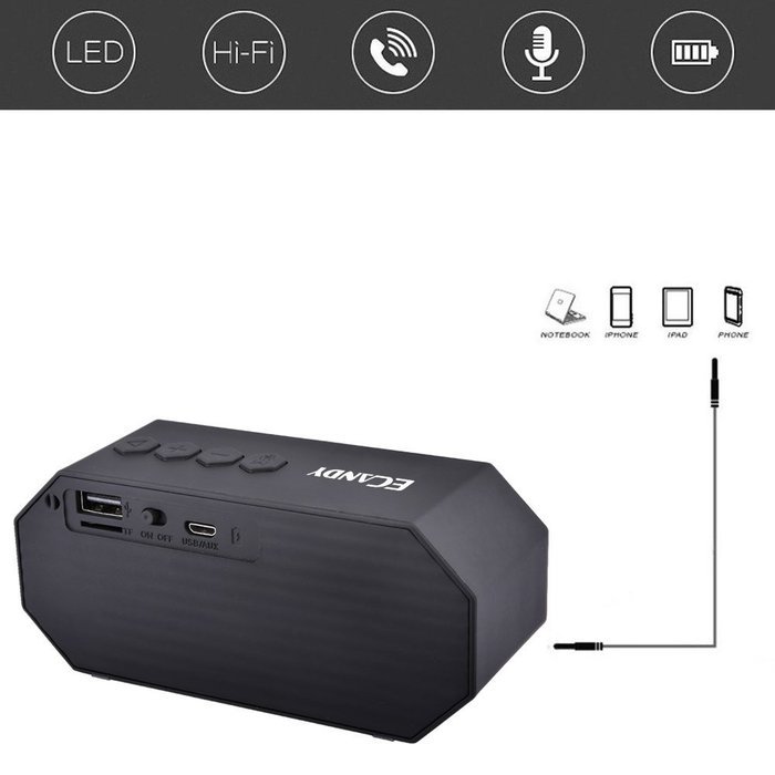 Ecandy Wireless Bluetooth Speaker with LED ,FM Stereo/Phone Answering/Micro SD Card Input/Line Input. ultra-small... N4