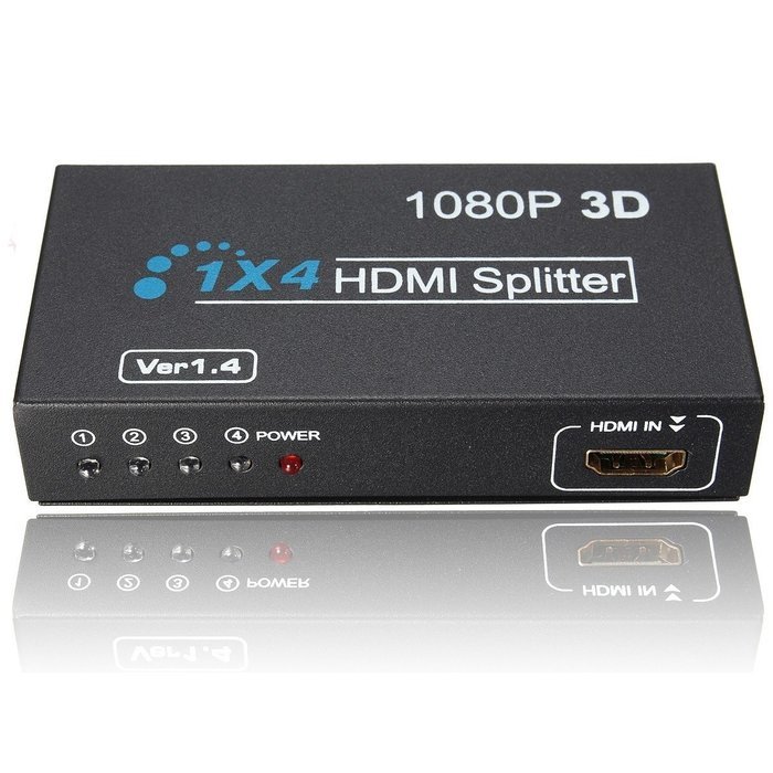 1 In 4 OUT HD 1080P 3D 1.4 HDMI Splitter Duplicator Amplifier Switch AC Adapter N3