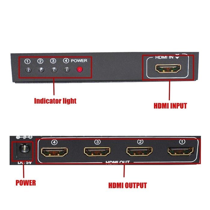 1 In 4 OUT HD 1080P 3D 1.4 HDMI Splitter Duplicator Amplifier Switch AC Adapter N5