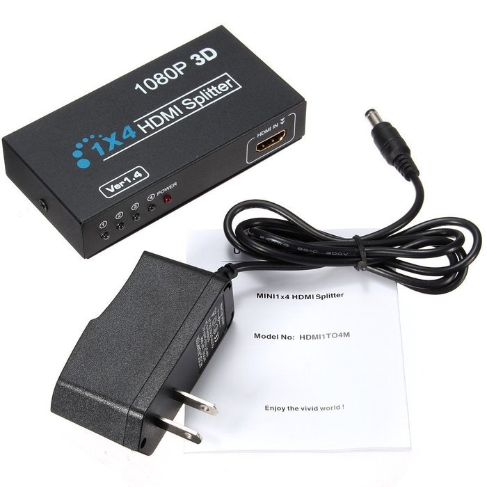 1 In 4 OUT HD 1080P 3D 1.4 HDMI Splitter Duplicator Amplifier Switch AC Adapter N6