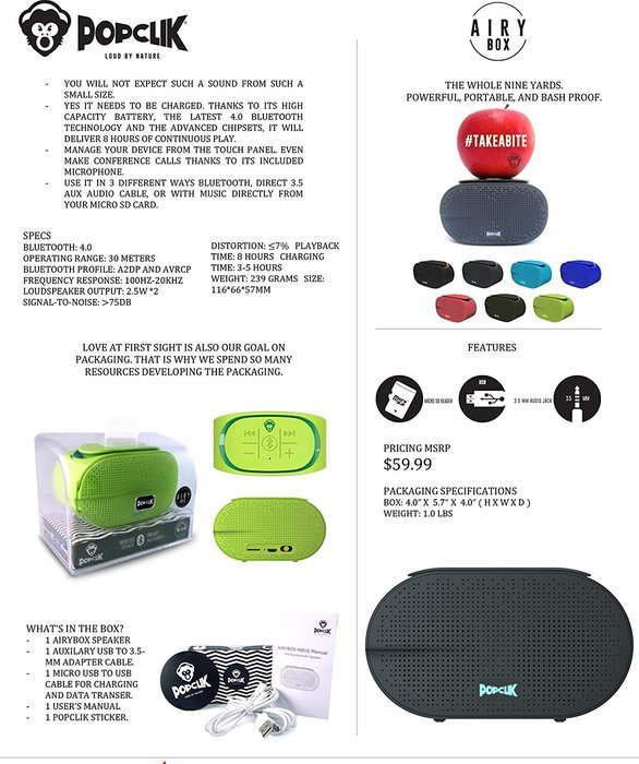 PopClik AIRYBOX Portable Wireless Bluetooth 4.0 Shockproof Rugged Speaker with Aux 3.5 mm + Micro SD Card Input... N4