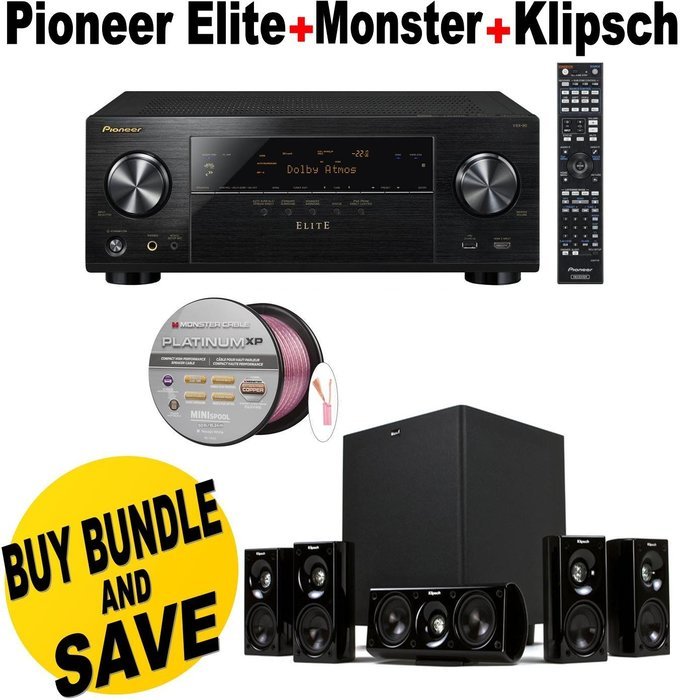 Pioneer VSX-90 7.2 Channel A/V Receiver (Black) + Klipsch HDT-600 Home Theater System + Monster - Platinum XP...