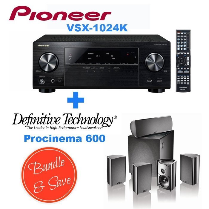 Pioneer VSX-1024 7.2-Channel Network A/V Receiver (Black) + Definitive Technology ProCinema 600 5.1 Speaker System...