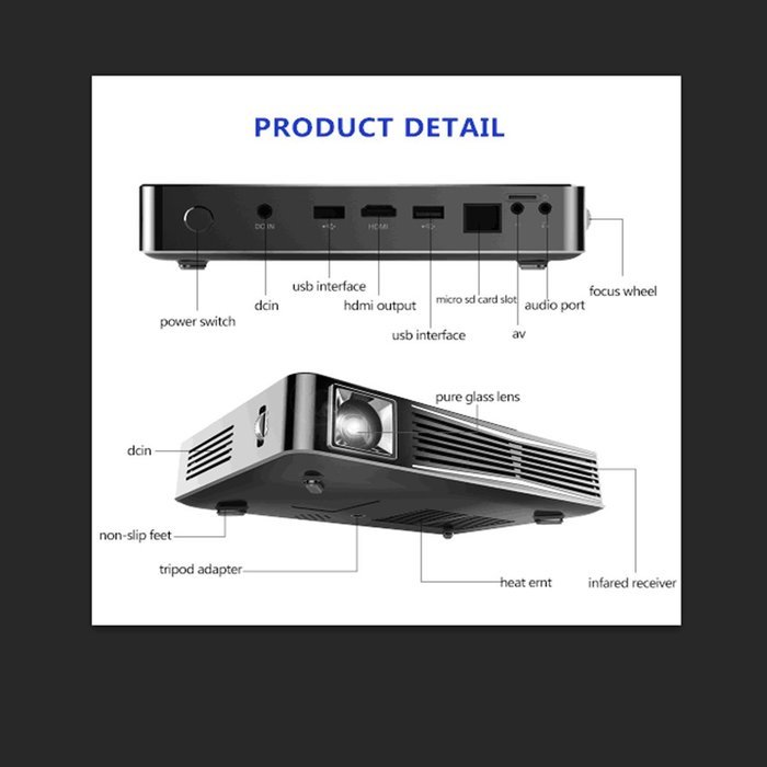 Mini HD 1080P 3D Projector 2.4G/5G Dual-band WIFI HD Pico Projector For Home Cinema Theater Entertainment Or Play... N8