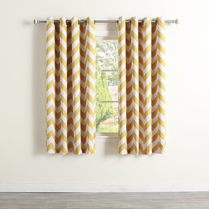 Best Home Fashion Room Darkening Chevron Print Curtains - Antique Bronze Grommet Top - Grey- 52"W X 63"L - (1... N18