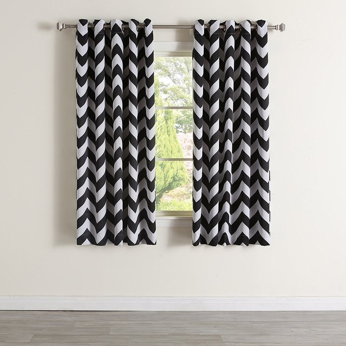 Best Home Fashion Room Darkening Chevron Print Curtains - Antique Bronze Grommet Top - Grey- 52"W X 63"L - (1... N21