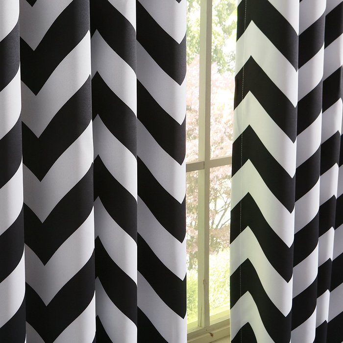 Best Home Fashion Room Darkening Chevron Print Curtains - Antique Bronze Grommet Top - Grey- 52"W X 63"L - (1... N23