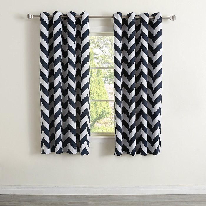 Best Home Fashion Room Darkening Chevron Print Curtains - Antique Bronze Grommet Top - Grey- 52"W X 63"L - (1... N27