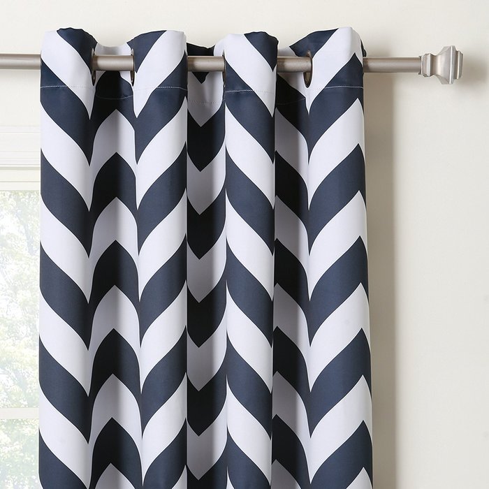 Best Home Fashion Room Darkening Chevron Print Curtains - Antique Bronze Grommet Top - Grey- 52"W X 63"L - (1... N28