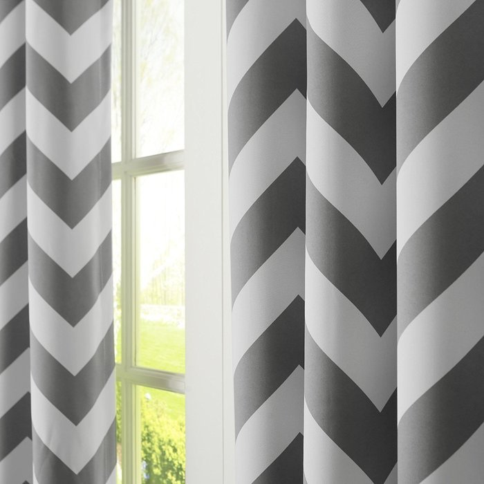 Best Home Fashion Room Darkening Chevron Print Curtains - Antique Bronze Grommet Top - Grey- 52"W X 63"L - (1... N38