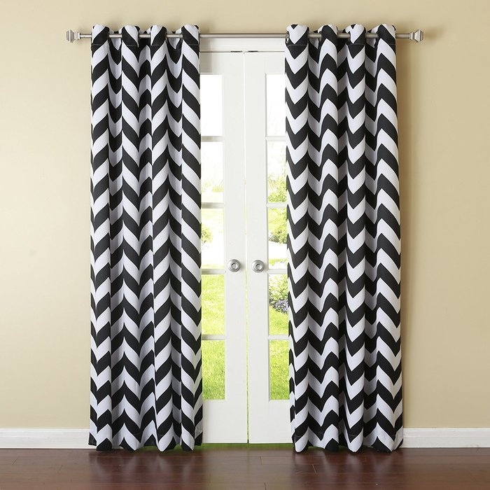 Best Home Fashion Room Darkening Chevron Print Curtains - Antique Bronze Grommet Top - Grey- 52"W X 63"L - (1... N55