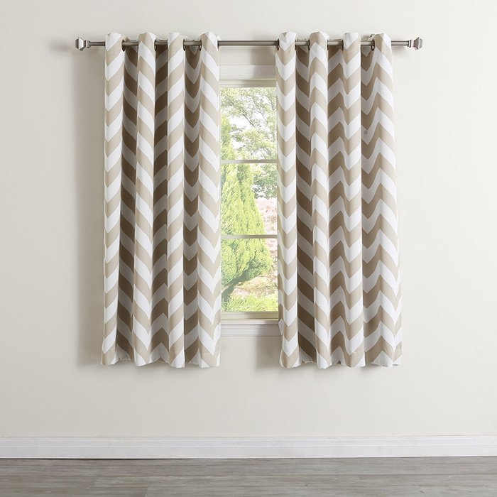 Best Home Fashion Room Darkening Chevron Print Curtains - Antique Bronze Grommet Top - Grey- 52"W X 63"L - (1... N70