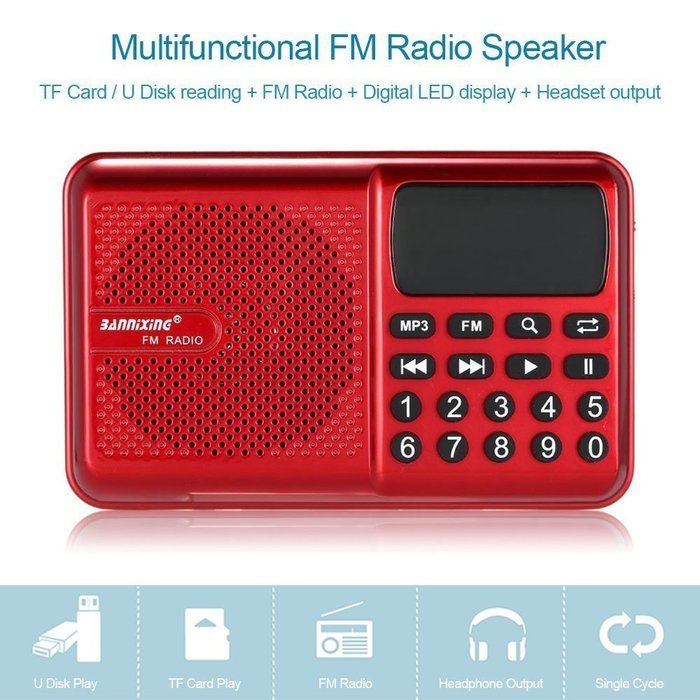 Anncia Mini Digital Media Portable Music MP3 Player Micro SD/TF USB Disk Speaker FM Radio. (69E Red) N3