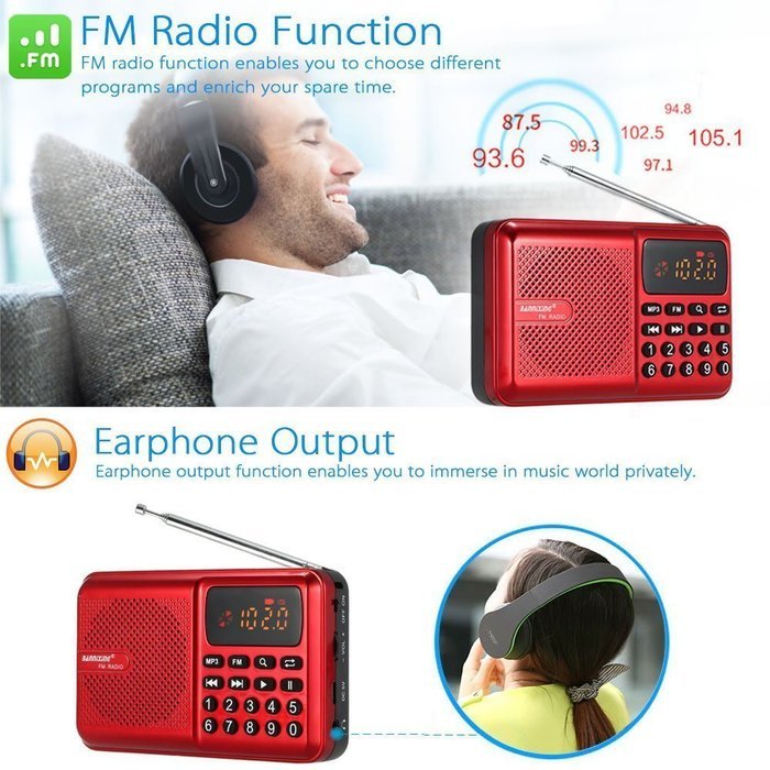 Anncia Mini Digital Media Portable Music MP3 Player Micro SD/TF USB Disk Speaker FM Radio. (69E Red) N5