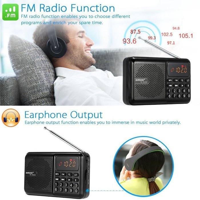 Anncia Mini Digital Media Portable Music MP3 Player Micro SD/TF USB Disk Speaker FM Radio. (69E Red) N11